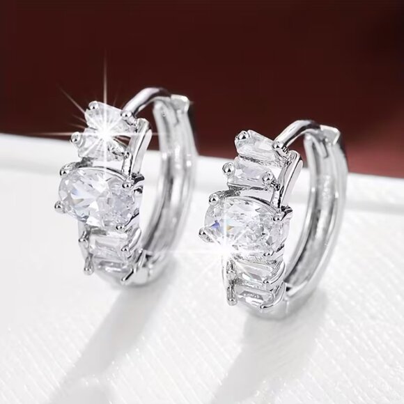 925 Sterling Silver Womens 2ct Diamond Small Hoop Earrings Ladies NEW Jewelry - Picture 1 of 3